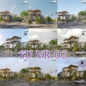 SU.VR.02 - File Mẫu Ngoại Thất Biệt Thự Góc Phố - Full 07 Setting + Vật Liệu (Sketchup + Vray+Vantage)