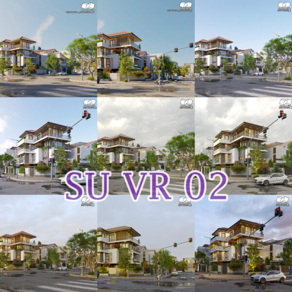 SU.VR.02 - File Mẫu Ngoại Thất Biệt Thự Góc Phố - Full 07 Setting + Vật Liệu (Sketchup + Vray+Vantage)