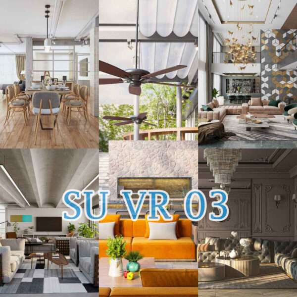 SU.VR.03 - Gồm 05 File Mẫu Nội Thất Khách+Bếp - Full Setting + Vật Liệu (Sketchup + Vray+Vantage)