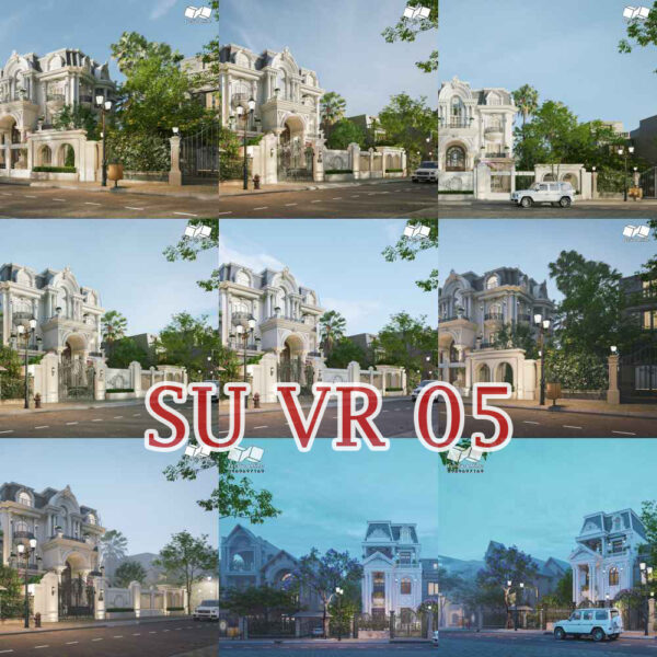 SU.VR.05 - File Mẫu Ngoại Thất Biệt Thự Phố - Full 09 Setting + Vật Liệu (Sketchup + Vray+Vantage)