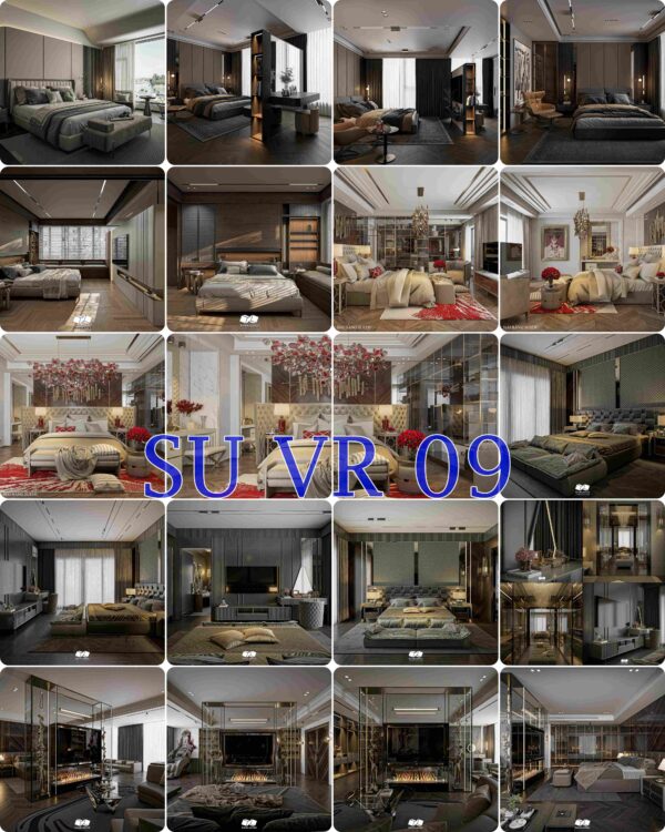 SU.VR.09 - Gồm 06 File Mẫu Nội Thất Master Bedroom - Full Setting + Vật Liệu (Sketchup + Vray+Vantage)