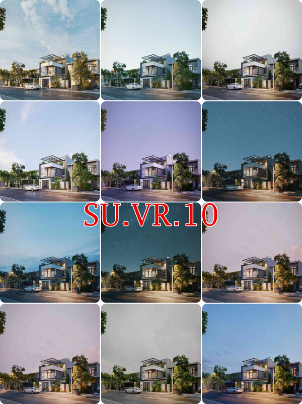 SU.VR.10 - File Mẫu Ngoại Thất Nhà Phố - Full 12 Setting + Vật Liệu (Sketchup Render Vray+Vantage)