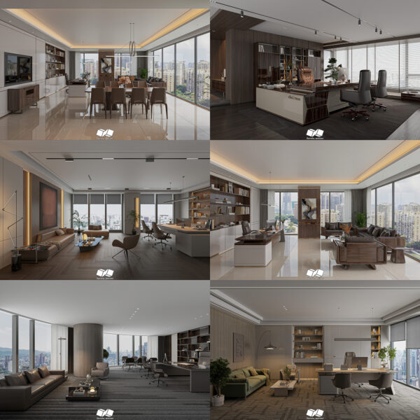 SU.VR.14 - Gồm 5 File Mẫu Nội Thất Phòng Làm Việc - Full Setting